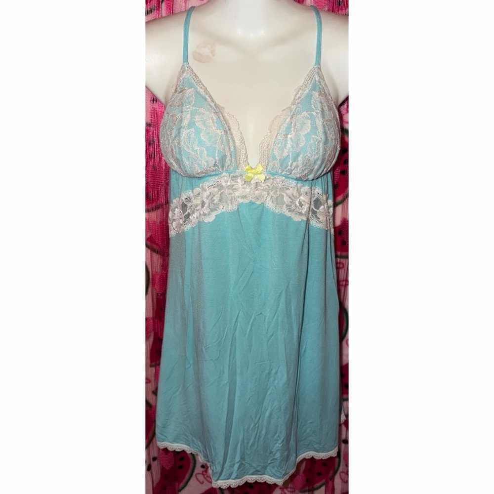 Blue Lace-Trim Chemise Nightdress